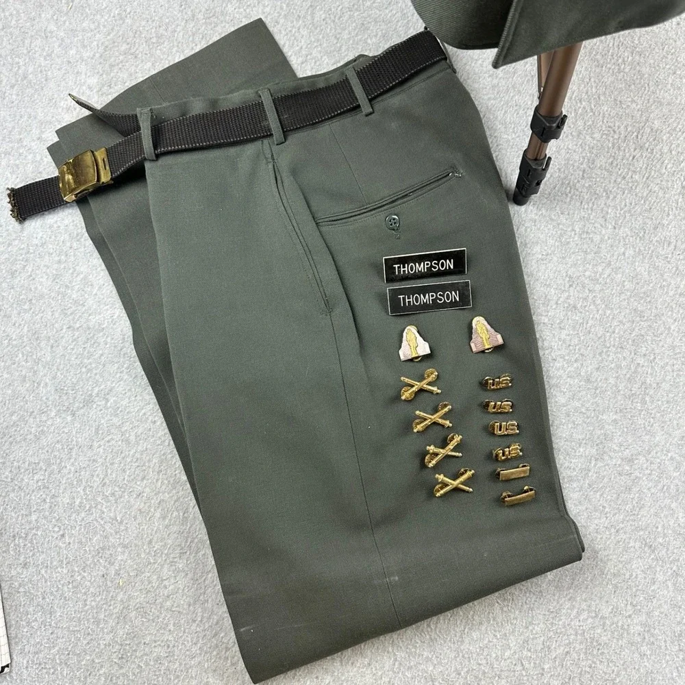 1962 US Army Green Wool Serge Dress Uniform Coat Trousers Insignia Set 36L 29x34